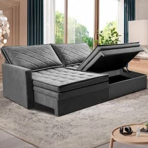 Sofá 3 Lugares Cama inBox Marselha com 180 cm de Largura, Retrátil, com Baú e Revestimento Suede Velusoft