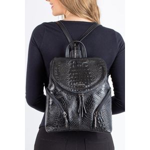 Mochila pequena de couro croco grafite Cecília