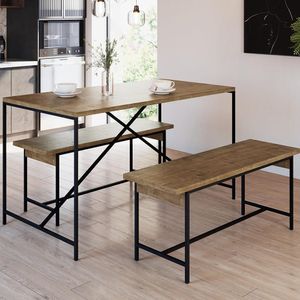 Conjunto Mesa e 2 Bancos Steel Quadra ATS Vermont e Preto