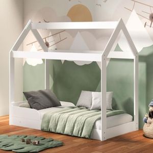 Cama Infantil Barreto Montessoriana Encanto com Tenda e Grade de Proteção - Branco