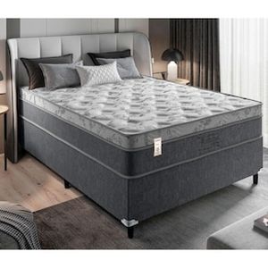 Cama Box de Casal Portobel Orion com Molas Ensacadas e Revestimento em Tecido Poliéster 72x138x188cm - Cinza