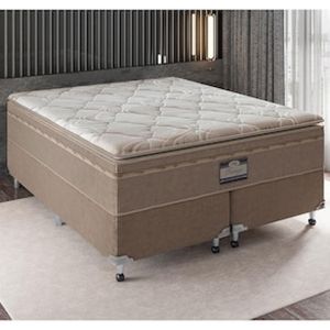 Cama Box King Size Portobel Potenza Platinum com Molas LFK e Pillow Top 74x193x203cm - Bege Claro