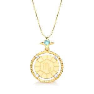 Colar Medalha Zodiac Escorpião Prata 925 banhada a Ouro 18k