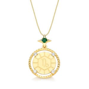 Colar Medalha Zodiac Capricórnio Prata 925 banhada Ouro18k