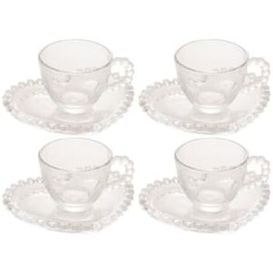 Conjunto com 4 Xícaras e Pires para Café Wolff Pearl Coração em Cristal - 85 ml