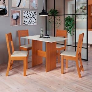 Mesa de Jantar Indekes Orquídea com 4 Cadeiras - Freijo/Off White