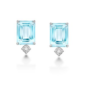 Brinco de Ouro Branco 18k com Topázio Sky e Diamante
