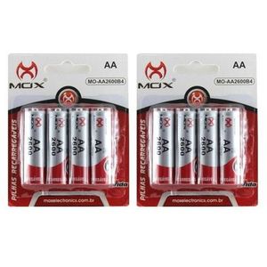 Kit 8 Pilhas Recarregável Mox AA 2600Mah Pilha Pequena