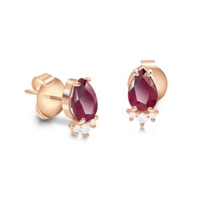 Brinco de Ouro Rosé 18k com Rubi e 5 Pontos de Diamantes