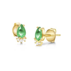 Brinco de Ouro 18k com Esmeralda e 5 Pontos de Diamantes