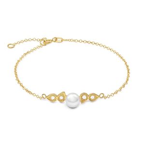 Pulseira de Ouro 18k com Pérola e 12 Pontos de Diamantes