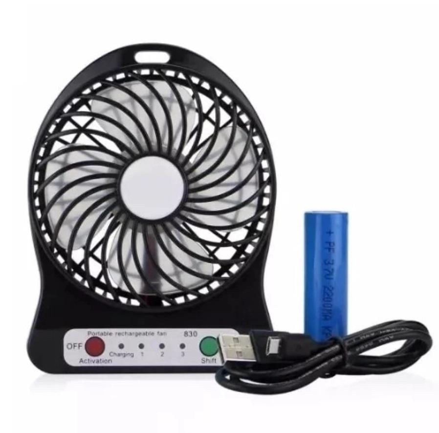 Mini Ventilador Portátil Com Bateria Recarregável Usb 14cm - Preto ...