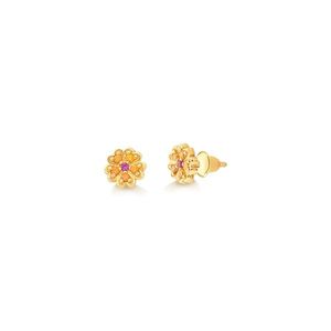 Brinco Infantil de Ouro 18k Flor Cravejada