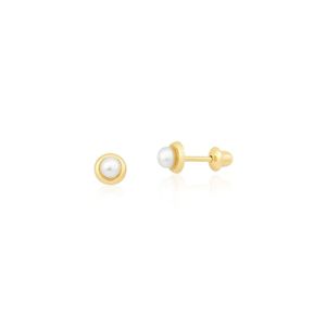 Brinco Infantil em Ouro 18k com Pérola 2mm