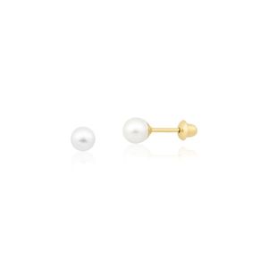 Brinco Infantil de Pérola 4mm em Ouro 18K