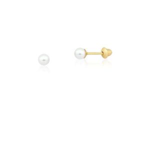 Brinco Infantil de Pérola 3mm em Ouro 18k