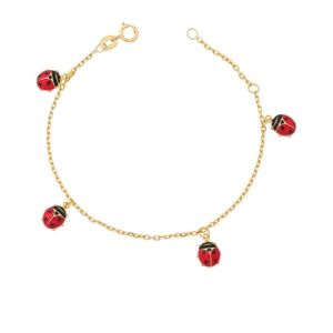 Pulseira Infantil em Ouro 18k com Joaninhas