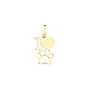 Pingente de Ouro 18k I Love Pet vazado