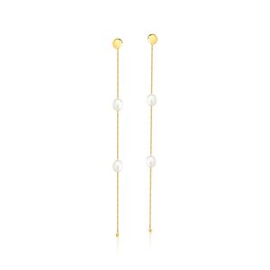 Brinco de Ouro 18k Longo Com Pérolas Ovais
