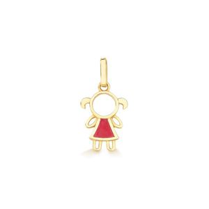 Pingente Boneca de Vestido Vermelho em Ouro 18k