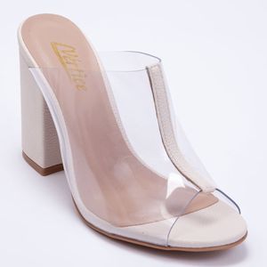 Mule Feminino Salto Grosso Com Transparência - Off White