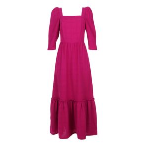 Vestido Longuete Decote Quadrado Manga Pink