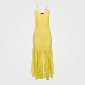 Vestido Feminino De Renda Alcinha Com Caseado Frontal - Amarelo