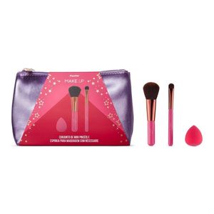 Conjunto Panvel Make Up Com 2 Mini Pincéis 1 Esponja Para Maquiagem E 1 Nécessaire Lilás