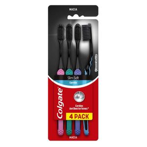 Kit Escova Dental Macia Colgate Slim Soft Carvão - 4 Unidades