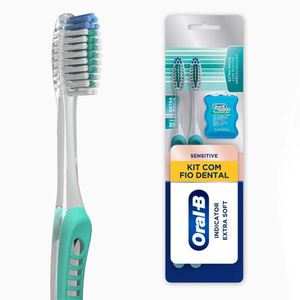 Kit Escova Dental Extra Macia Oral-b Indicator Extra Soft - 2 Unidades + Fio Dental