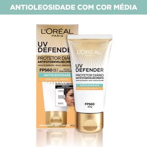 Protetor Solar Facial Loréal Uv Defender Antioleosidade Cor Média Fps 60 40g