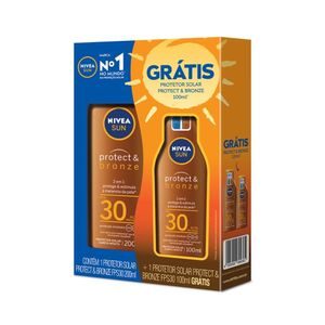 "Kit Protetor Solar Nivea Protect & Bronze Fps30 200ml Grátis Protetor Solar Fps30 100ml"