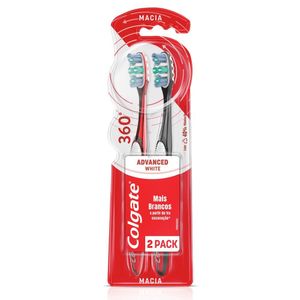 Kit Escova Dental Macia Colgate 360º Advanced White - 2 Unidades