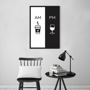 Quadro Cozinha AM PM - Café e Vinho 60x43 Caixa Preto