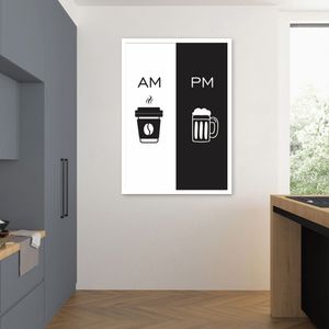 Quadro Cozinha AM PM - Café e Cerveja 43x30 Caixa Branco