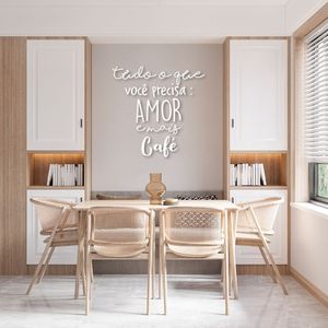 Frase de Parede em Relevo Amor e Café 120x118 Branco