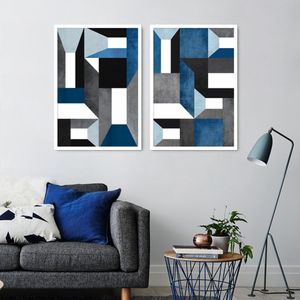 Quadro Abstração em Azul 122x86 2-86x60 Caixa Branco