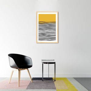 Quadro Amarelo Linhas Abstratas 43x30 Caixa Marfim