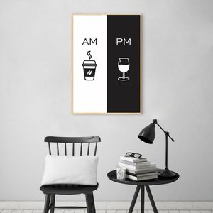 Quadro Cozinha AM PM - Café e Vinho 60x43 Filete Marfim