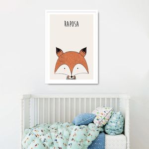 Quadro Infantil Didático Raposa 86x60 Caixa Branco