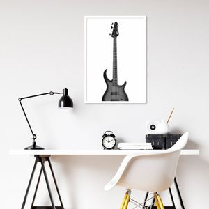 Quadro Instrumento Musical Baixo 43x30 Caixa Branco