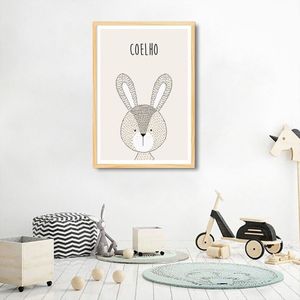 Quadro Infantil Didático Coelho 60x43 Caixa Marfim