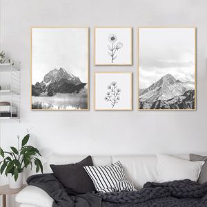 Quadros Decorativos  Montanhas e Plantas 122 x 61 2-60x43 + 2-29x29 Filete Marfim