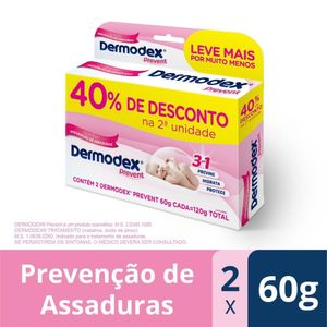 Kit Pomada Para Prevenção De Assaduras Dermodex Prevent 120g Com 40% De Desconto Na Segunda Unidade