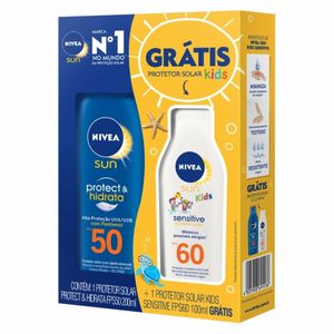 Kit Protetor Solar Nivea Fps50 200ml Grátis Protetor Solar Nivea Kids Sensitive Fps60 100ml