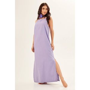 Vestido Longo de Linho Alças Roxo Claro Yacamim