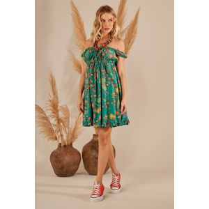 Vestido Curto Modelo Ciganinha Verde Estampado Yacamim