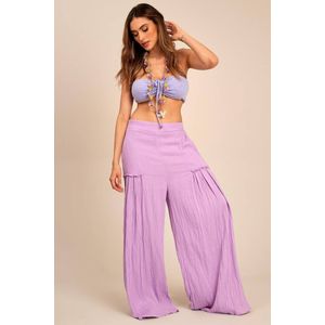 Calça Pantalona com Detalhes de Pregas Lilás Yacamim