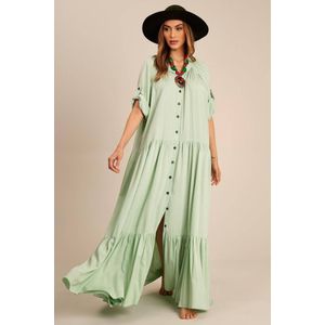 Vestido Chemise Longo Verde Menta Yacamim