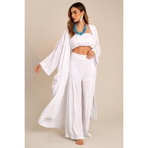 Kimono Longo com Flores Bordadas Branco Yacamim